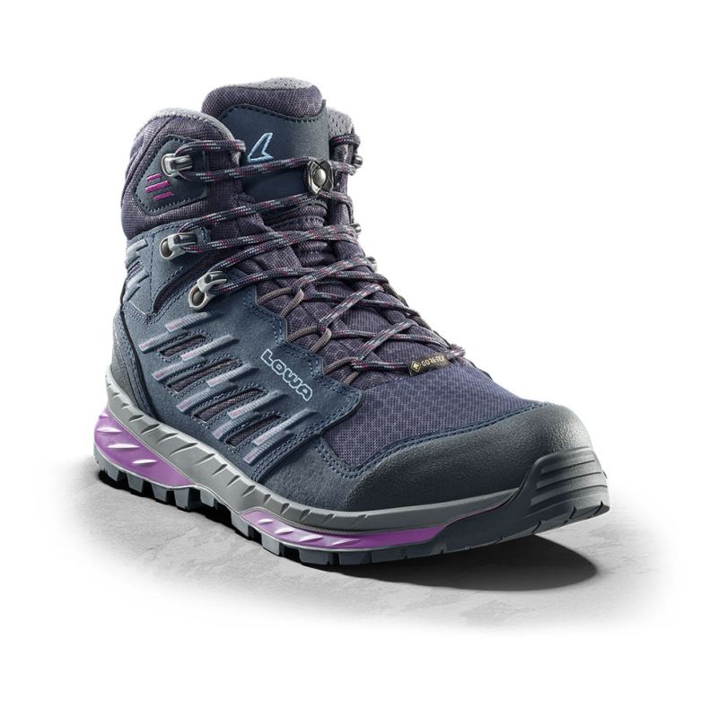 LOWA Boots Women's Trek Evo GTX Mid Ws-Navy/Berry - Click Image to Close