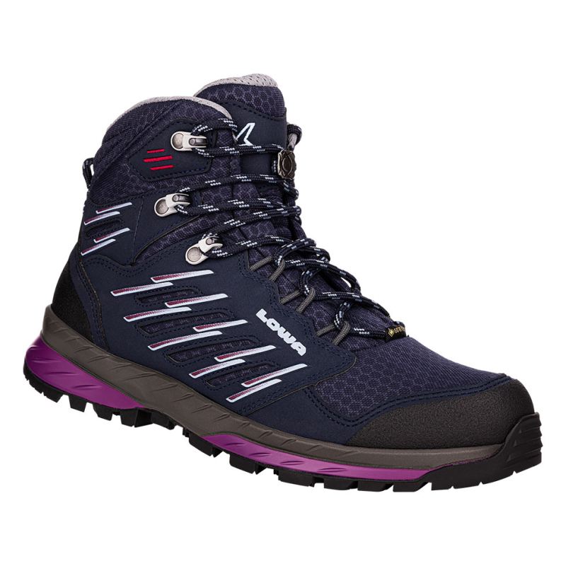 LOWA Boots Women's Trek Evo GTX Mid Ws-Navy/Berry - Click Image to Close