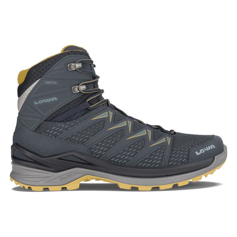 LOWA Boots Men's Innox Pro GTX Mid-Steel Blue/Mustard - Click Image to Close