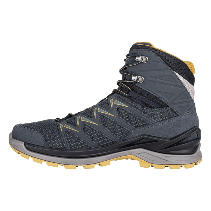 LOWA Boots Men's Innox Pro GTX Mid-Steel Blue/Mustard - Click Image to Close