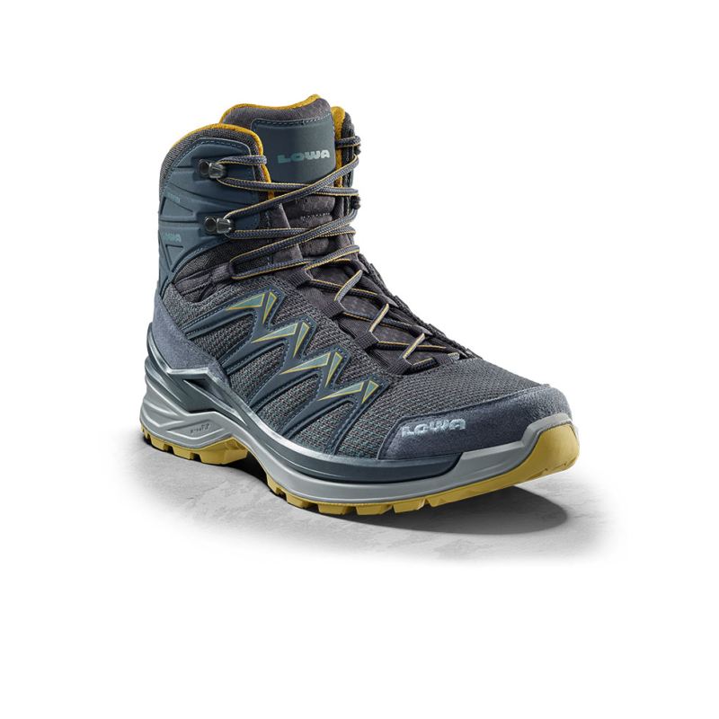 LOWA Boots Men's Innox Pro GTX Mid-Steel Blue/Mustard