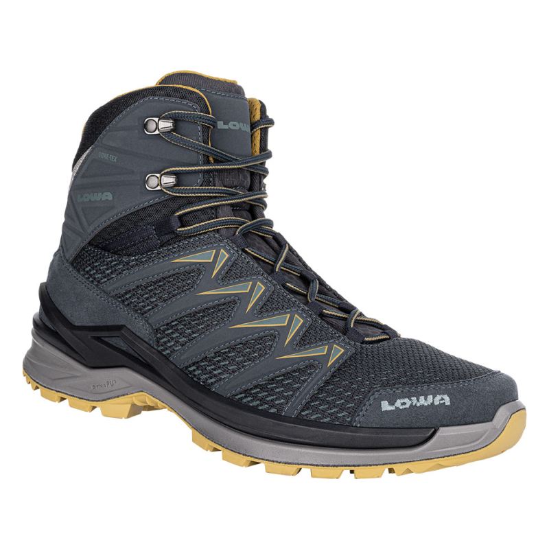 LOWA Boots Men's Innox Pro GTX Mid-Steel Blue/Mustard - Click Image to Close