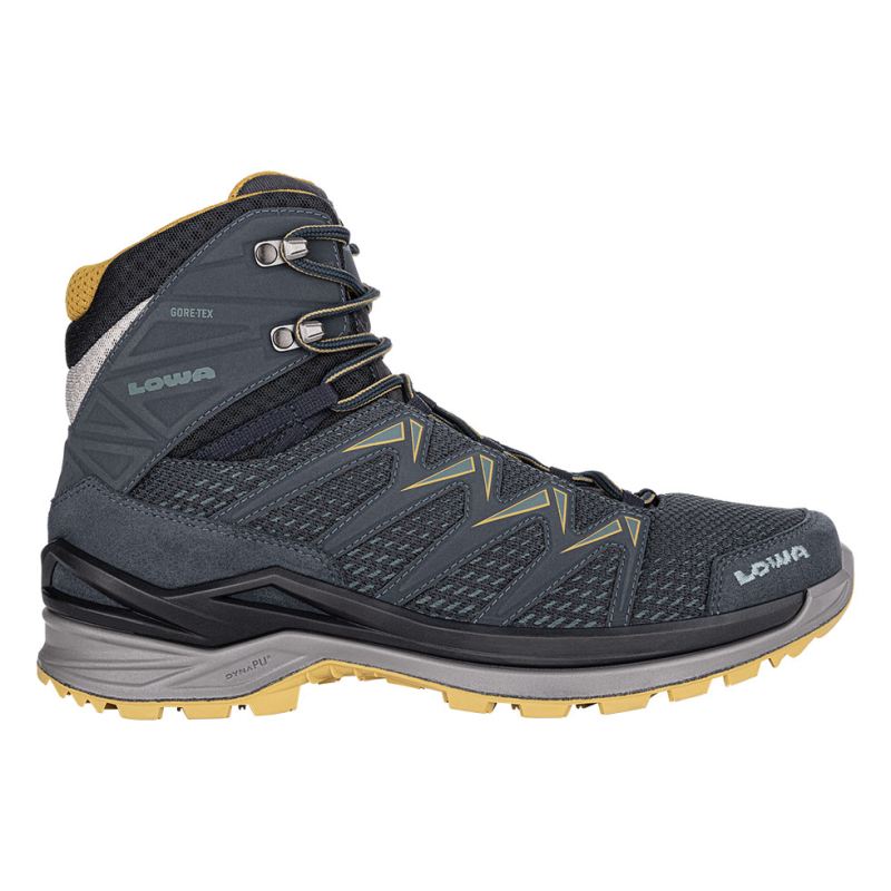 LOWA Boots Men's Innox Pro GTX Mid-Steel Blue/Mustard - Click Image to Close