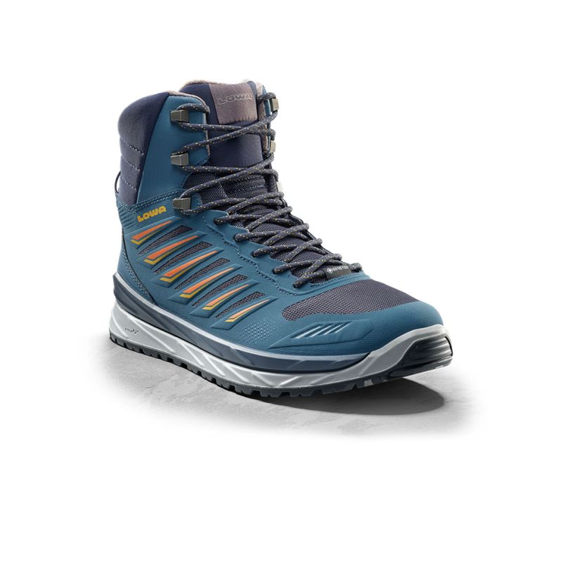 LOWA Boots Men's Axos GTX Mid-Steel Blue/Orange