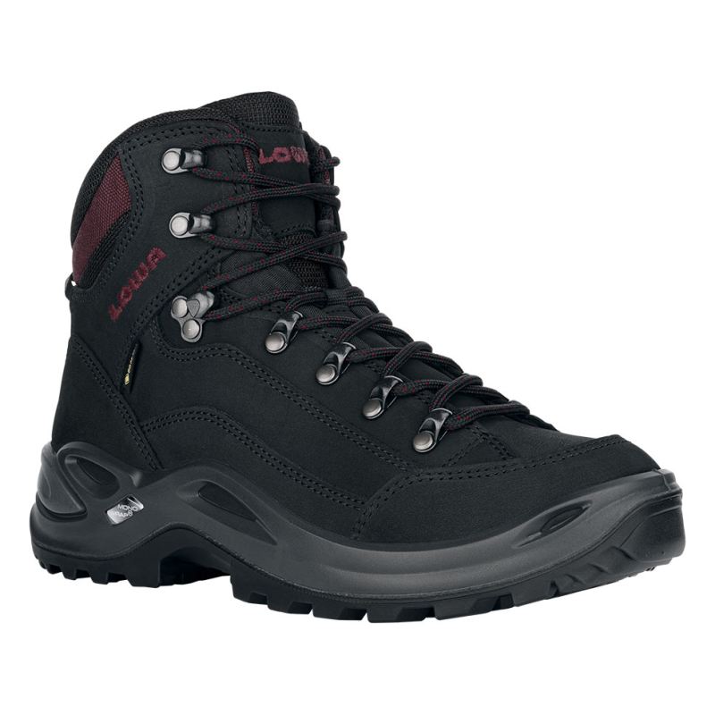 LOWA Boots Women's Renegade GTX Mid Ws-Black/Burgundy - Click Image to Close