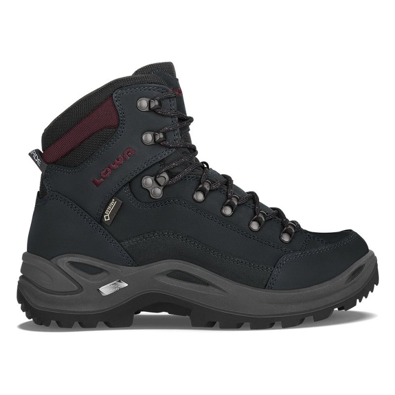 LOWA Boots Women's Renegade GTX Mid Ws-Black/Burgundy - Click Image to Close