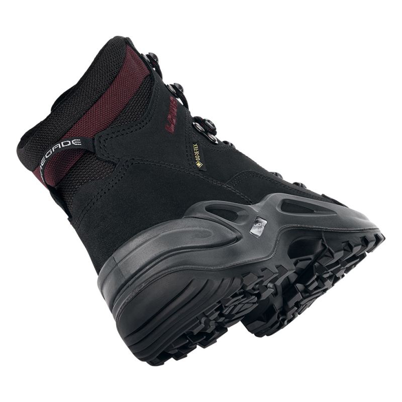 LOWA Boots Women's Renegade GTX Mid Ws-Black/Burgundy - Click Image to Close